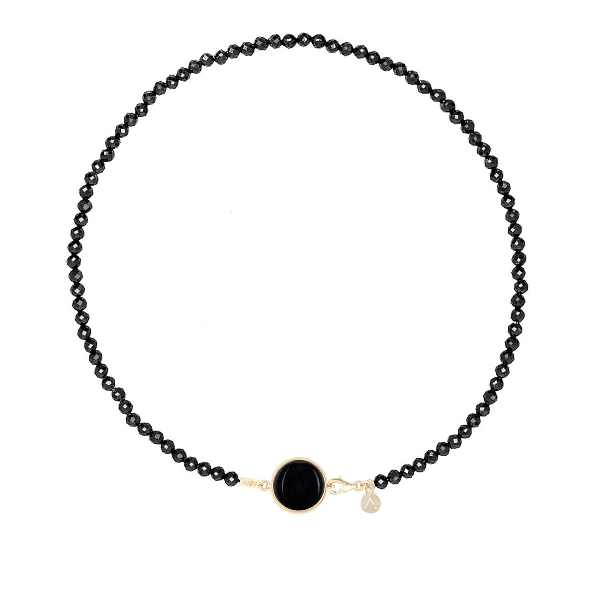 Short eco pearl necklace, cross pendant, 9K yellow gold, Madre Perla stone