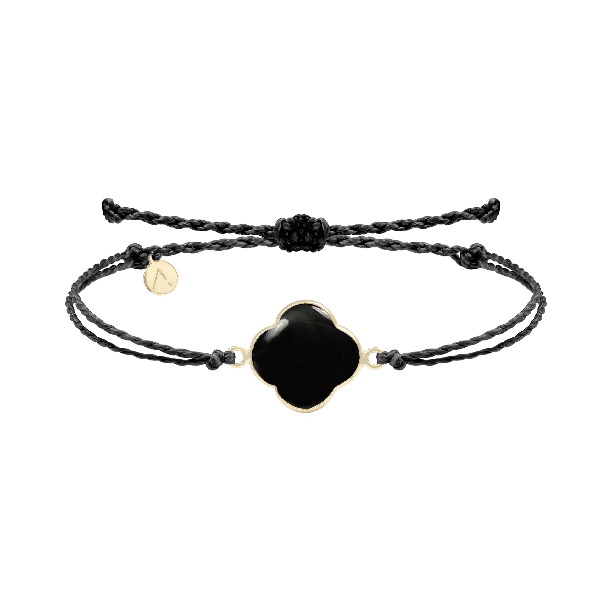 Adjustable bracelet with circle pendant, 316L medical stainless steel, Madre Perla stone