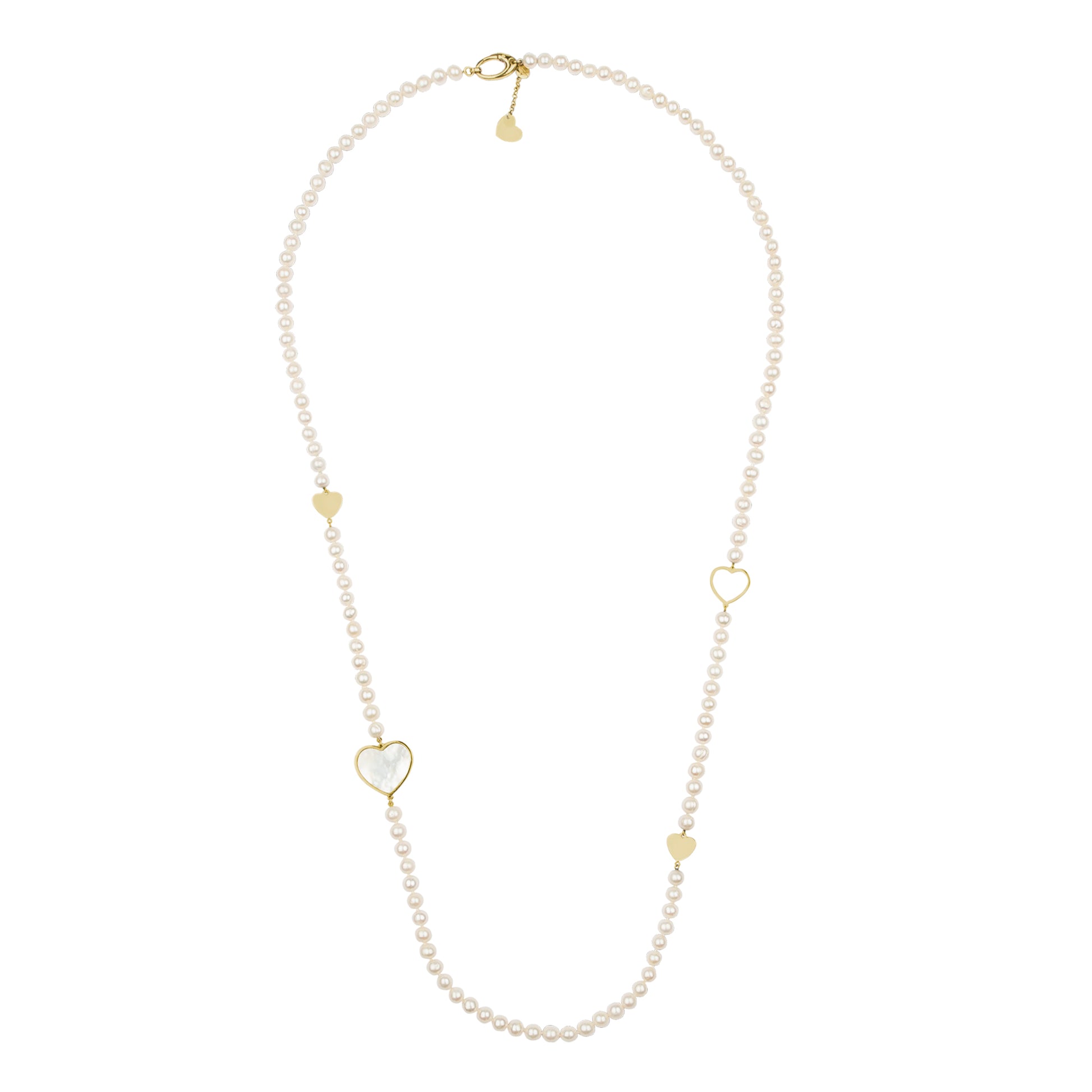 Short eco pearl necklace, cross pendant, 9K yellow gold, Madre Perla stone