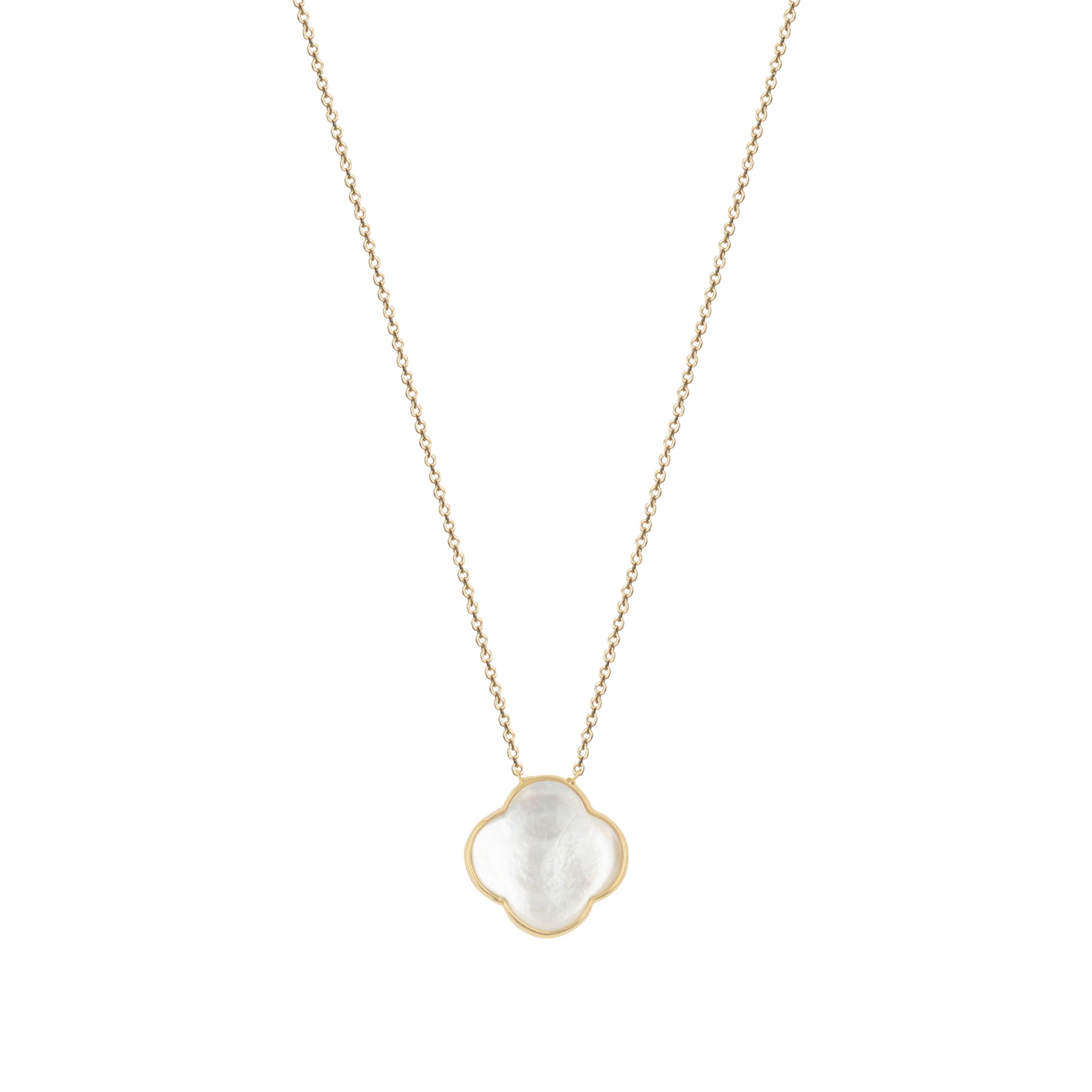 Necklace with cross pendant, 9K yellow gold, white Madre Perla stone 