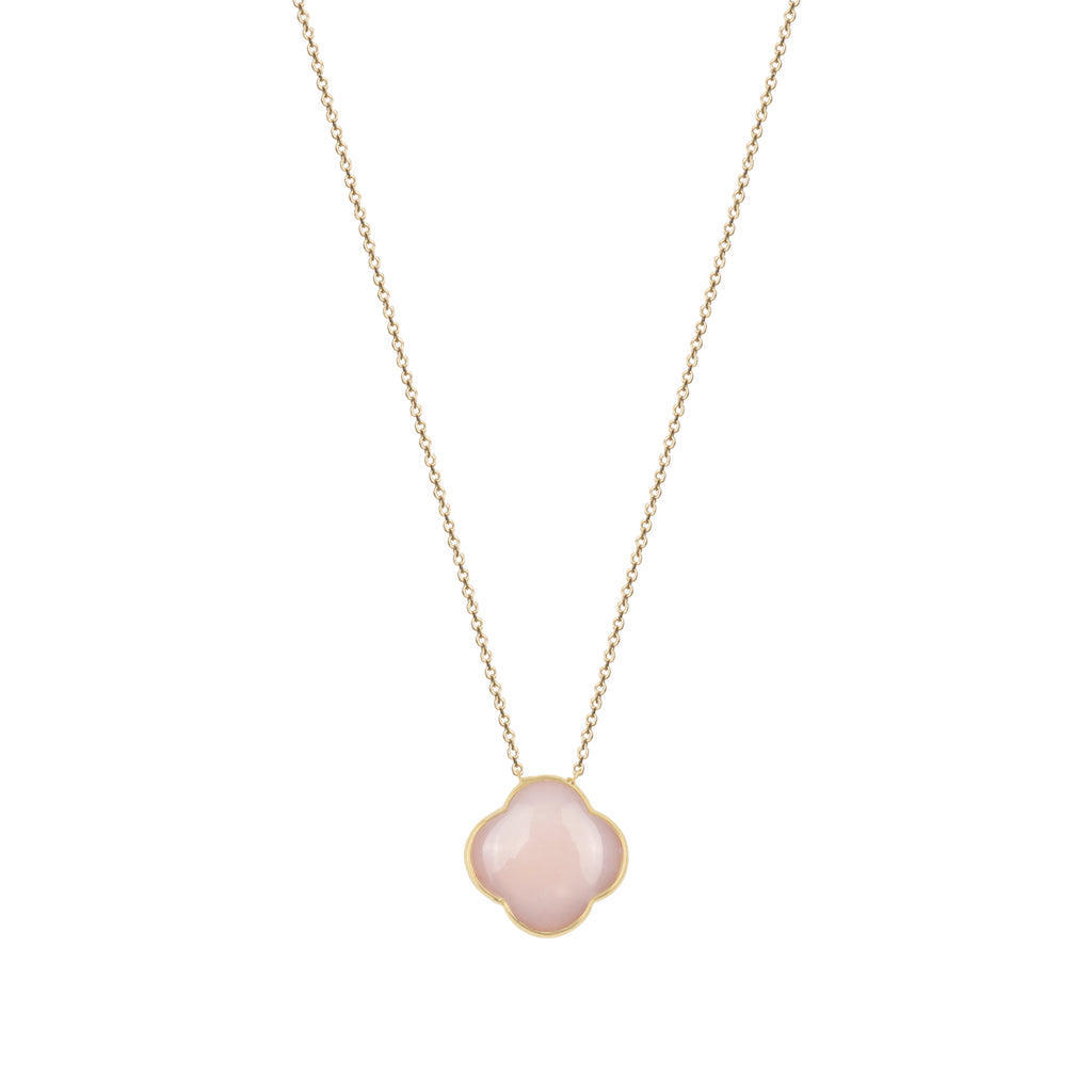 Necklace with cross pendant, 9K yellow gold, pink Opal stone 