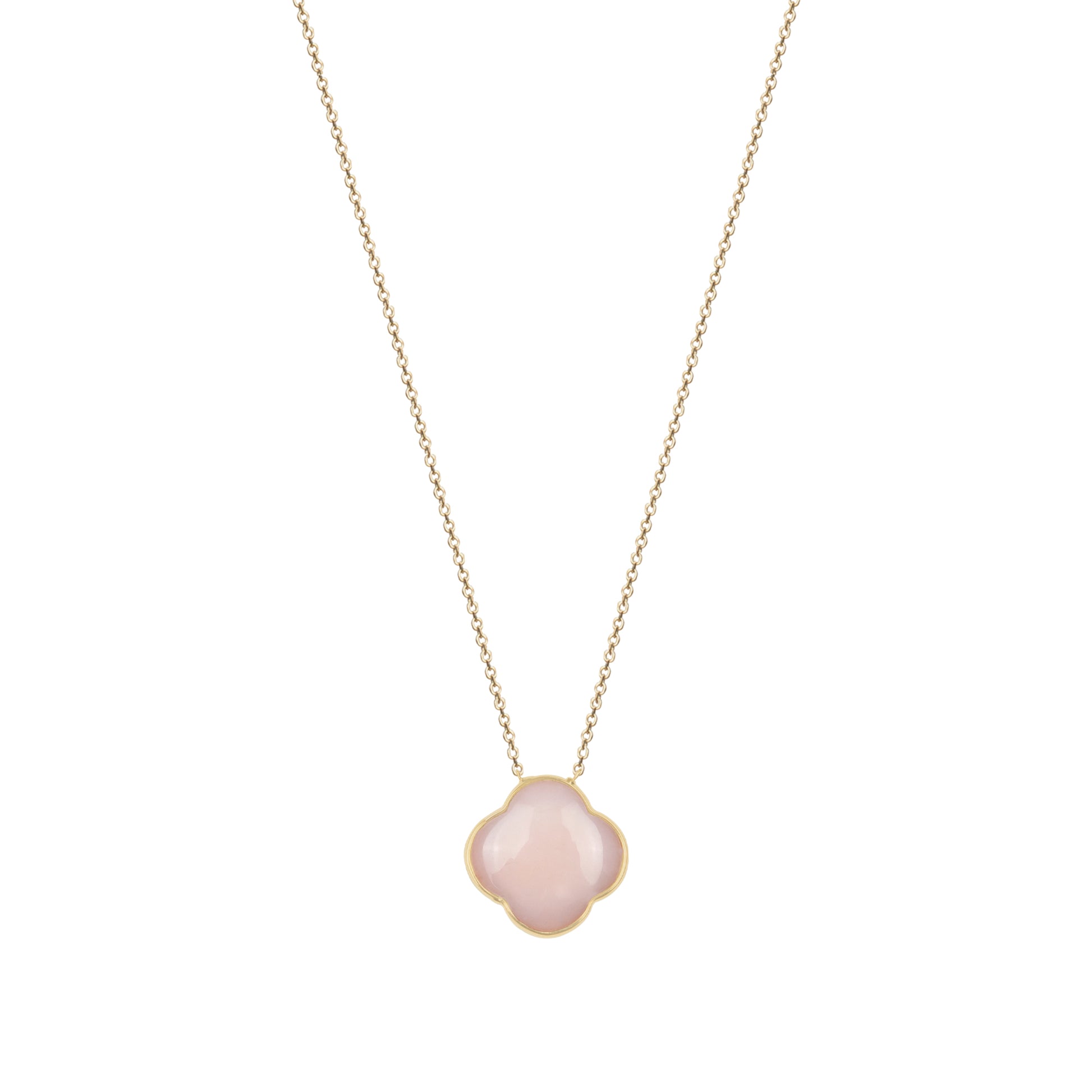 Necklace with cross pendant, 9K yellow gold, pink Opal stone 