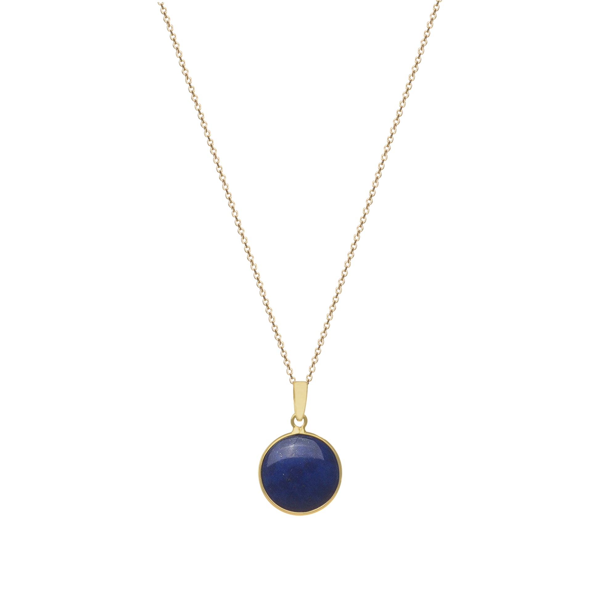 Chain with circle pendant, 9K yellow gold, Lapis Lazuli stone 