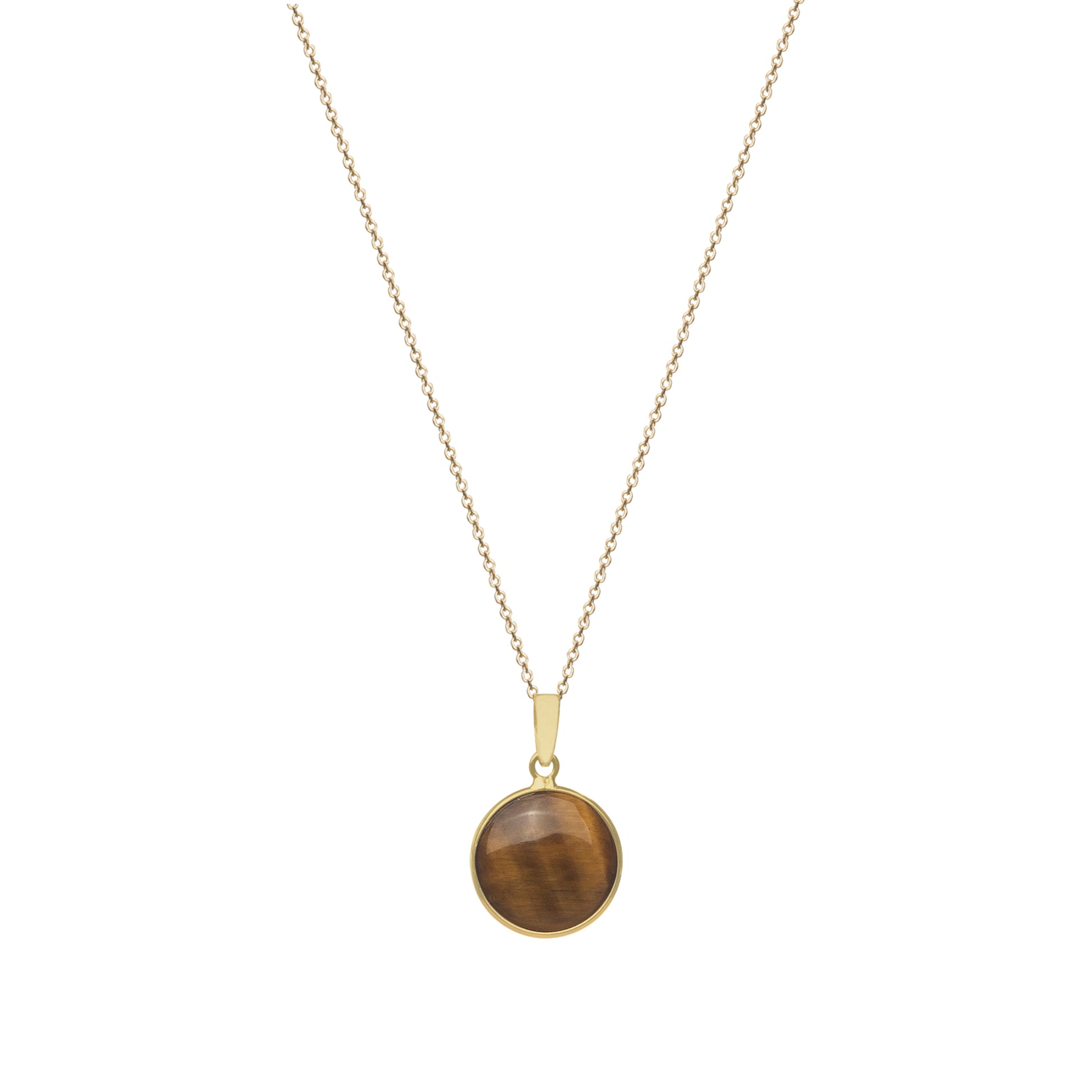 Chain with circle pendant, 9K yellow gold, Tiger's Eye stone 