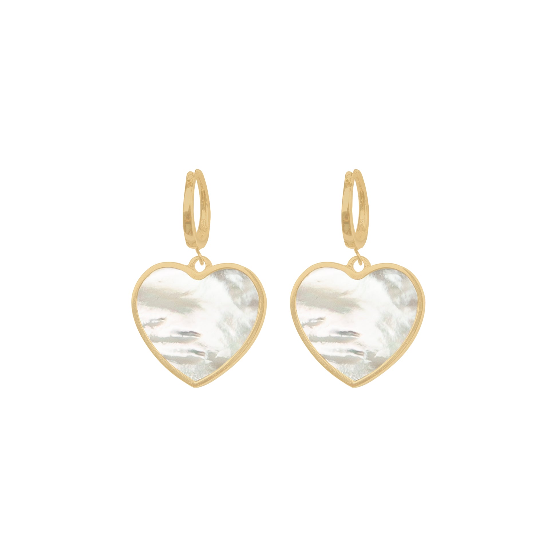 Earrings with heart pendant, 925 silver, Madre Perla stone and Zircon