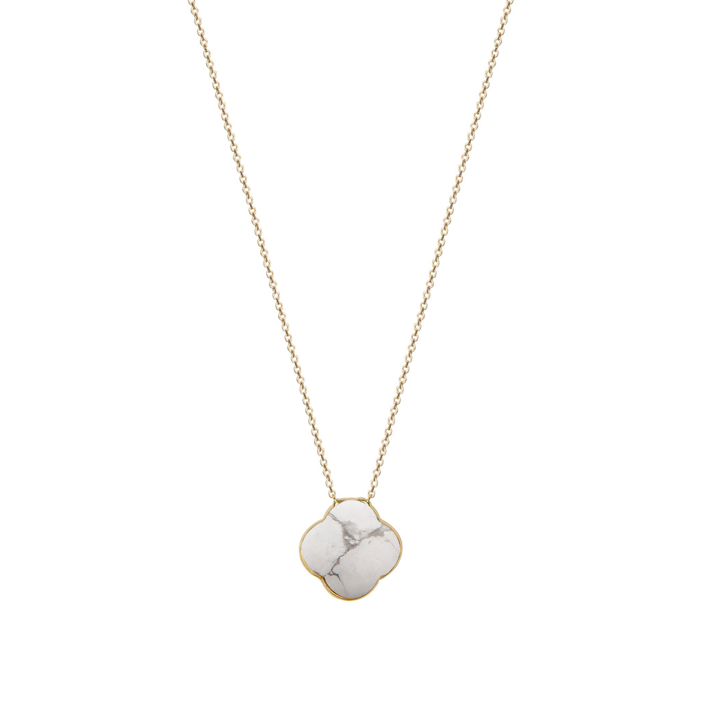 Necklace with cross pendant, 9K yellow gold, Howlite stone 