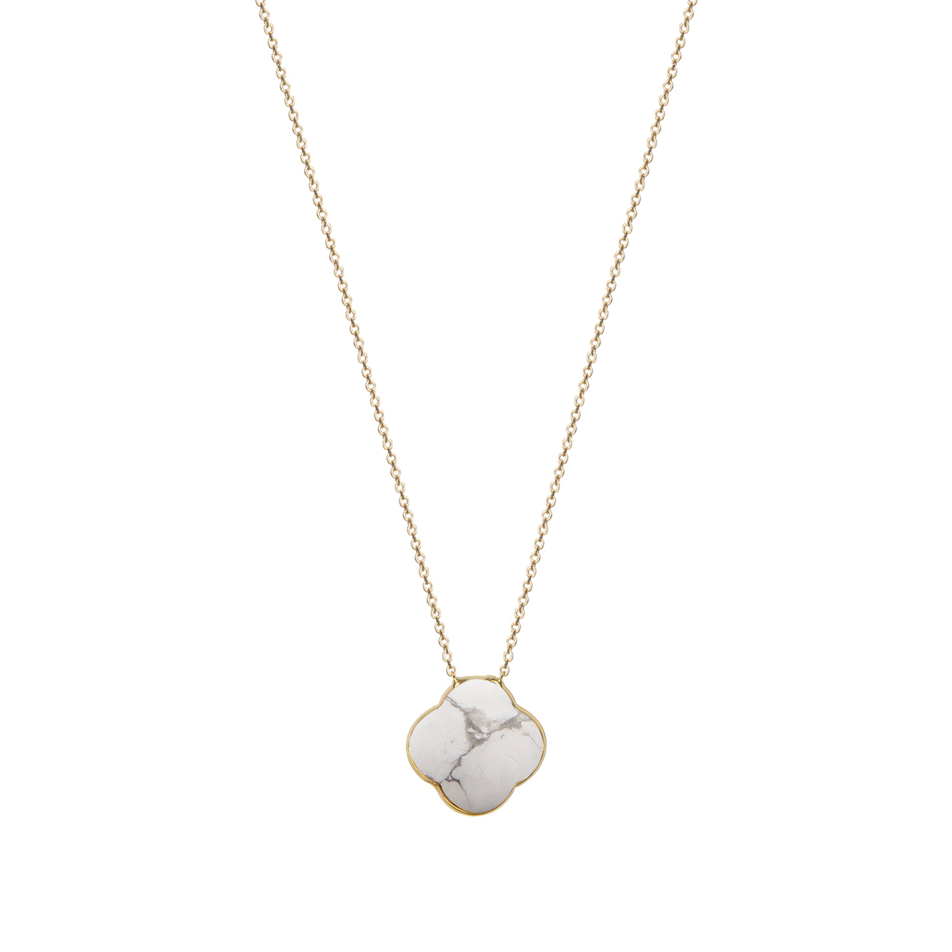 Necklace with cross pendant, 9K yellow gold, Howlite stone 