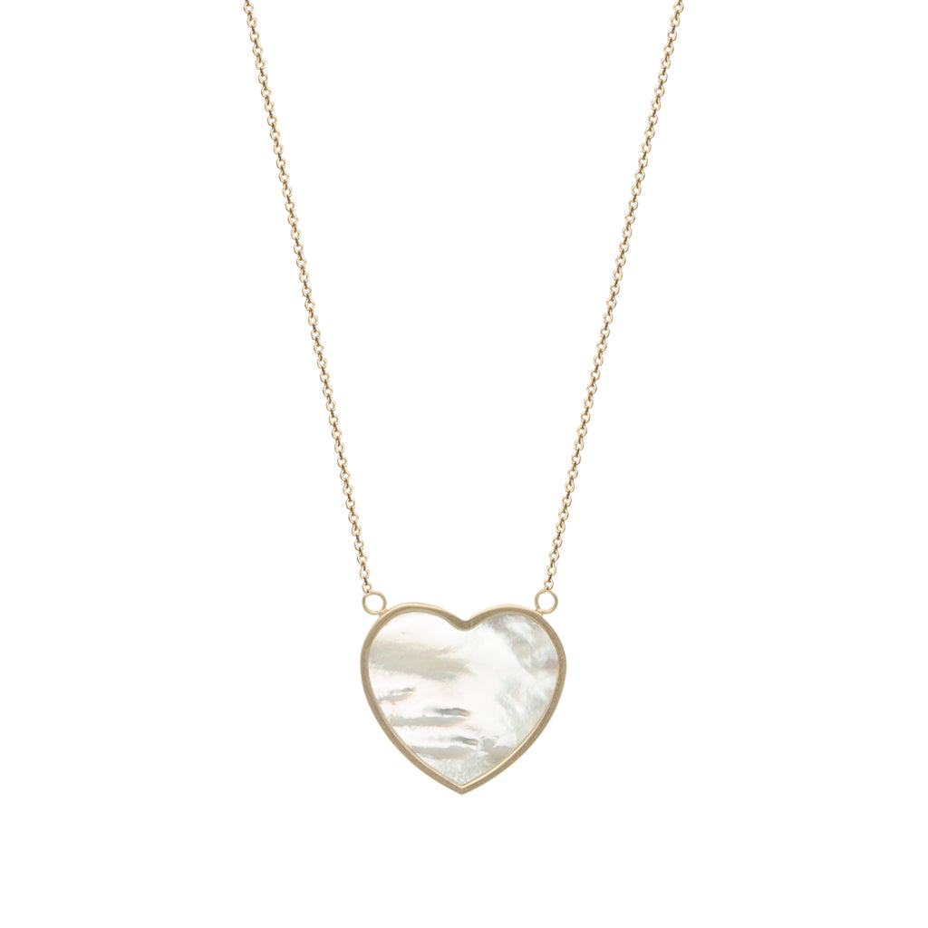Violeta necklace with heart pendant, 9K yellow gold, white Madre Perla stone 