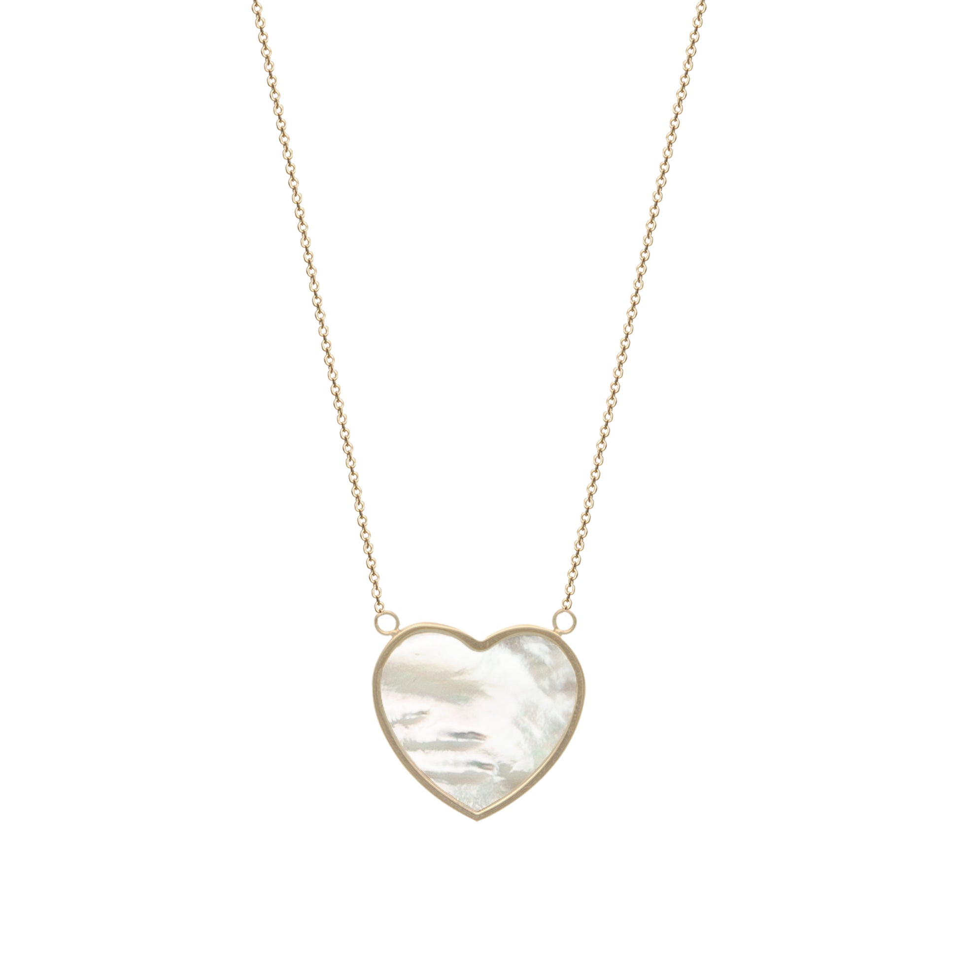 Violeta necklace with heart pendant, 9K yellow gold, white Madre Perla stone 