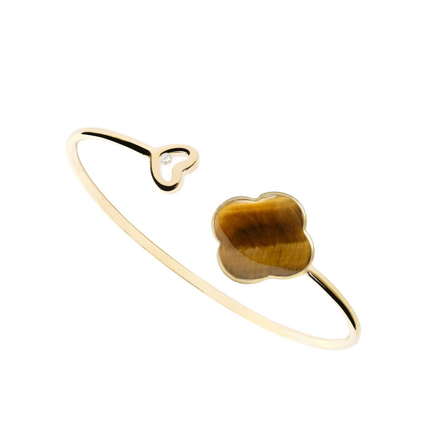 Flexible diamond bracelet, cross pendant, 9K yellow gold, Tiger's Eye stone