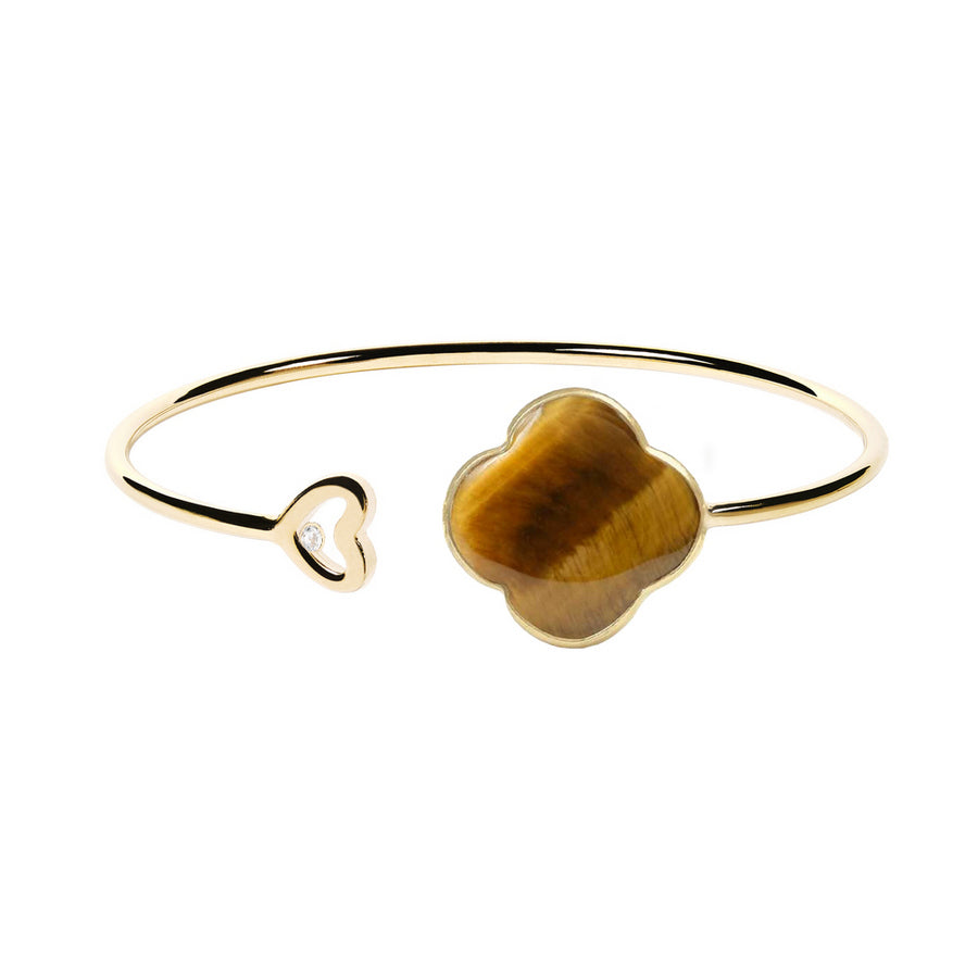 Flexible diamond bracelet, cross pendant, 9K yellow gold, Tiger's Eye stone