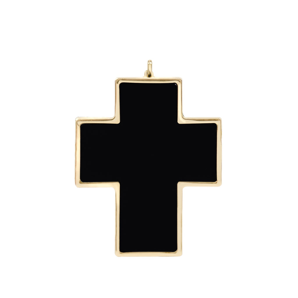 Cross pendant, 14K yellow gold, Onyx stone