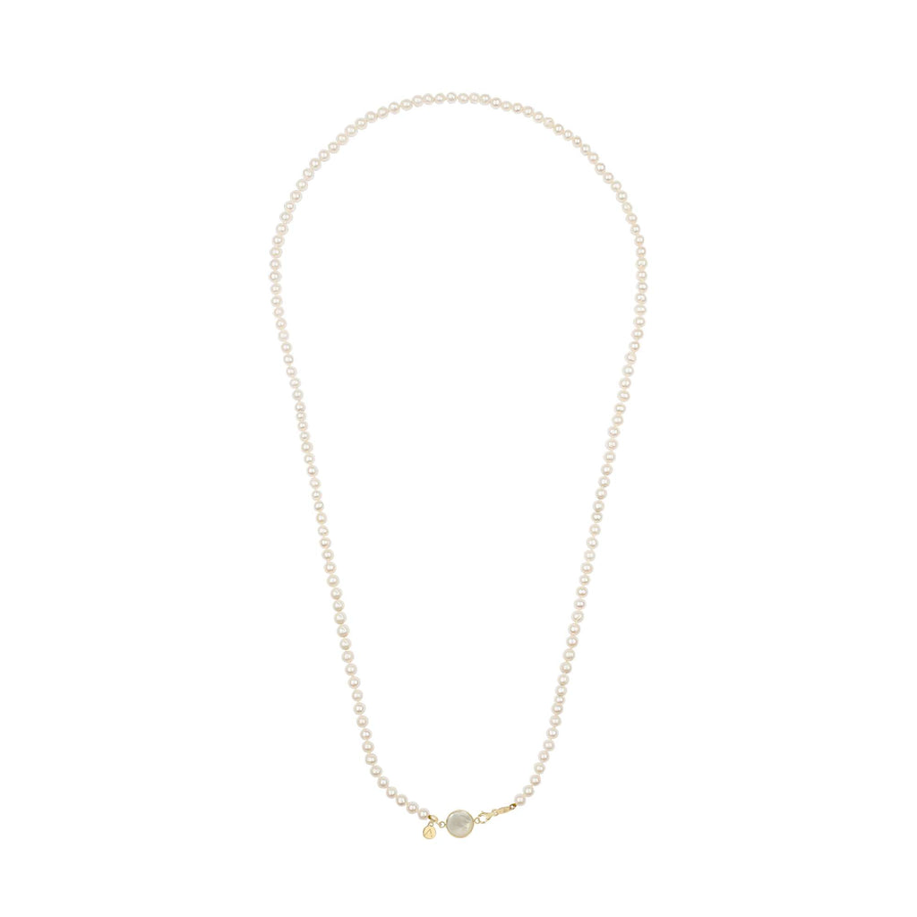 Short eco pearl necklace, cross pendant, 9K yellow gold, Madre Perla stone