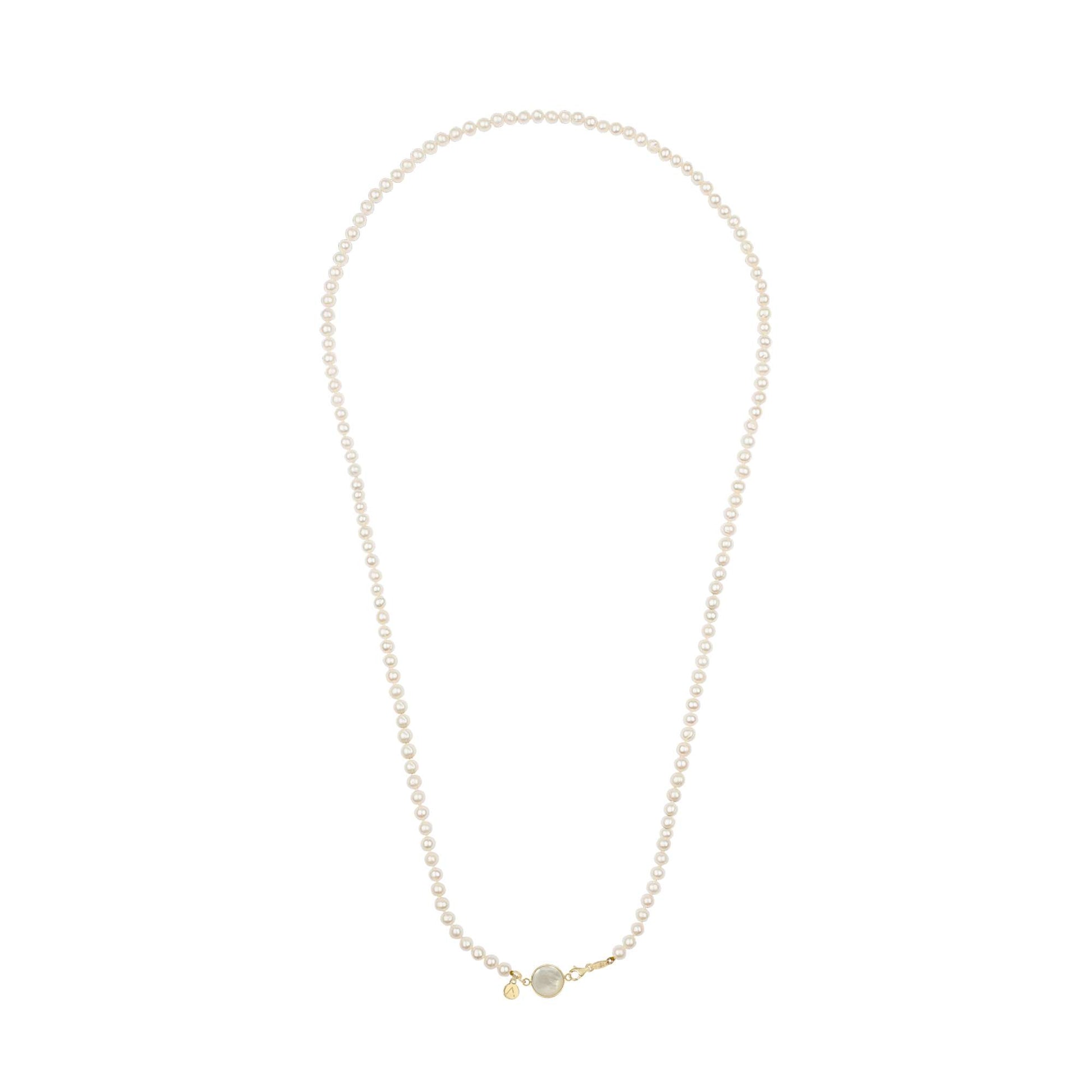 Short eco pearl necklace, cross pendant, 9K yellow gold, Madre Perla stone
