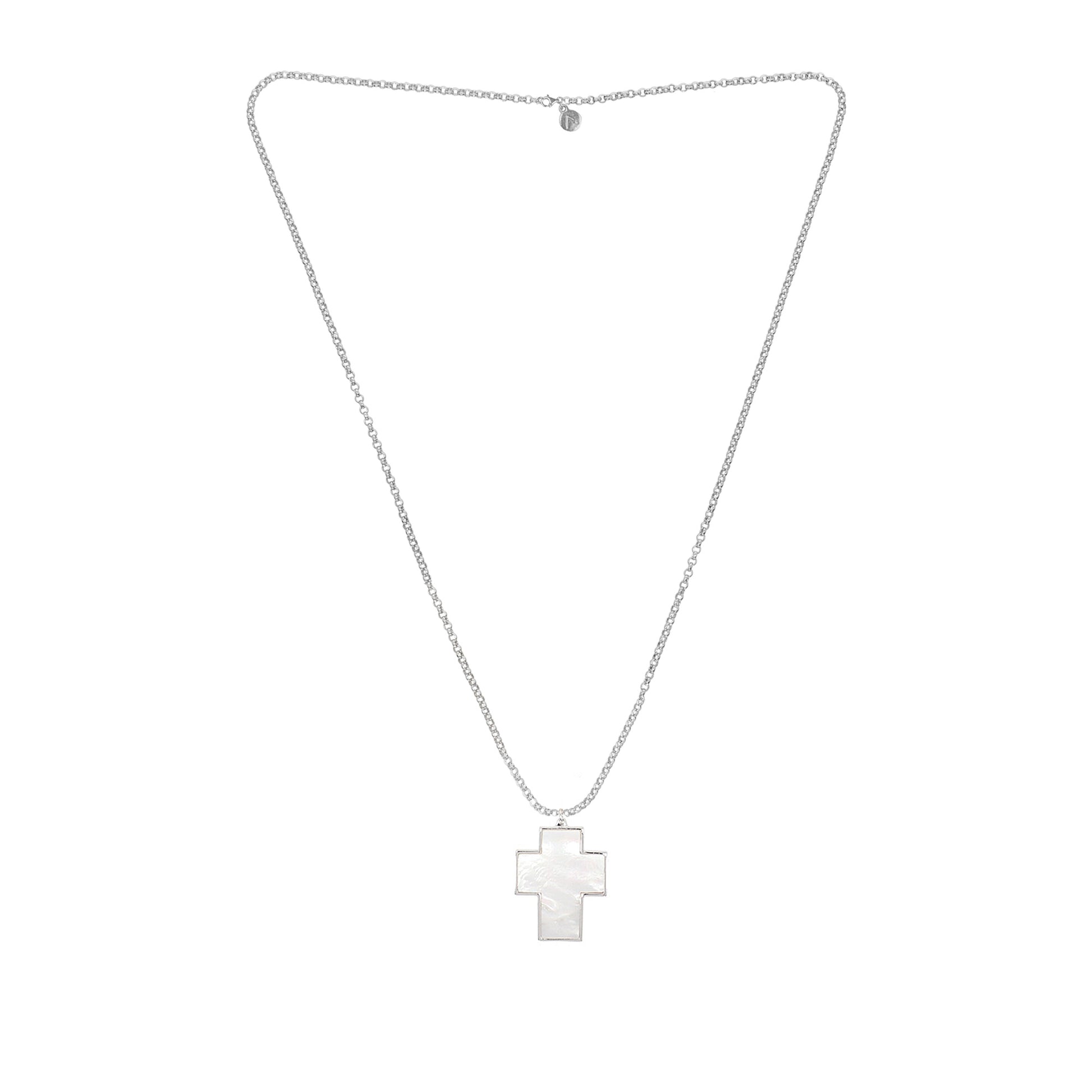 Long chain with cross pendant, 925 silver, Onyx stone