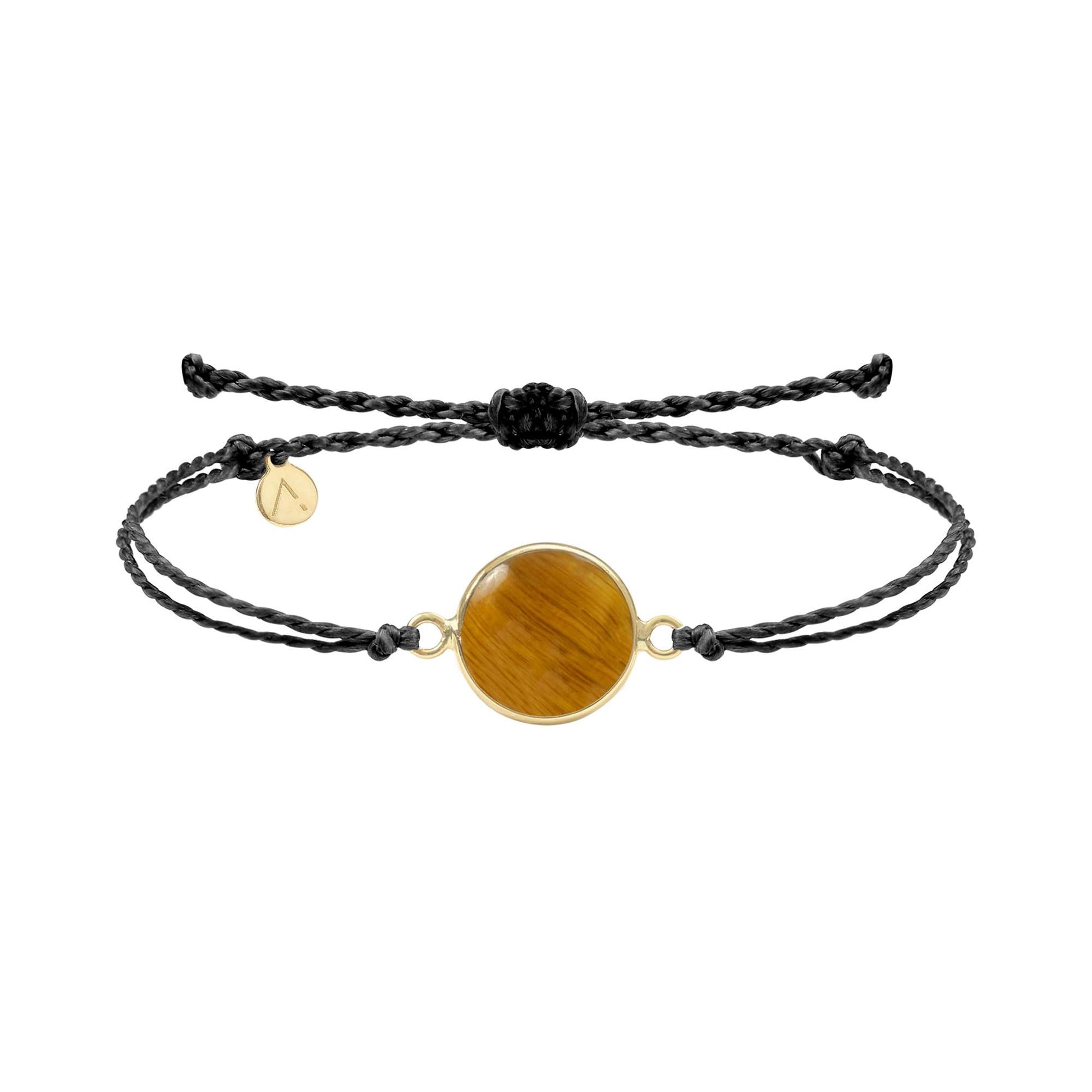 Adjustable bracelet with circle pendant, 316L medical stainless steel, Madre Perla stone