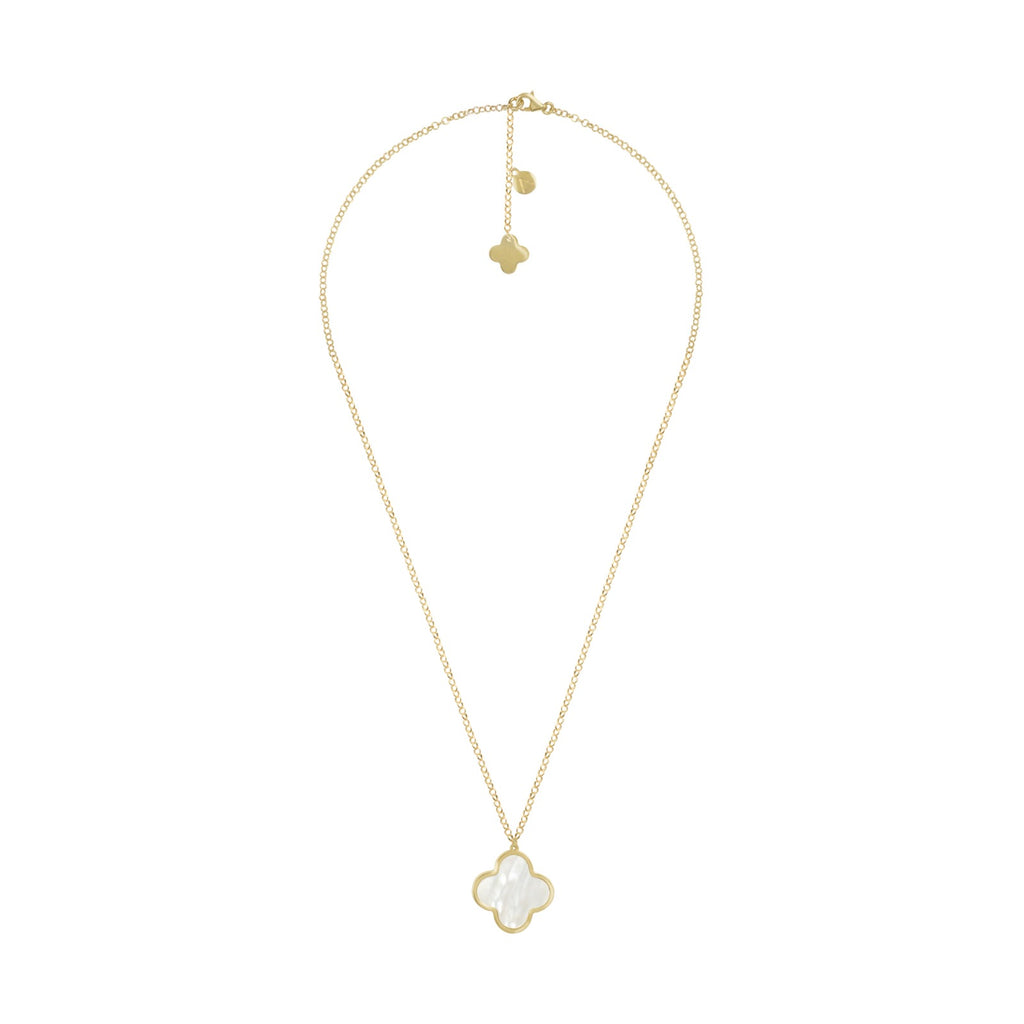 Necklace with reinterpreted cross pendant, 9K yellow gold, White Mother of Pearl stone 