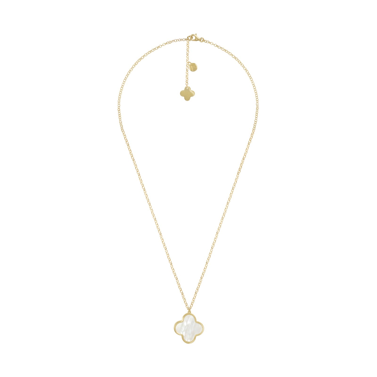 Necklace with reinterpreted cross pendant, 9K yellow gold, White Mother of Pearl stone 