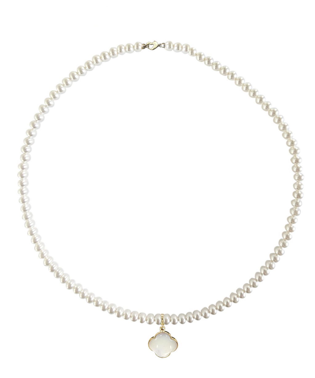 Short eco pearl necklace, cross pendant, 9K yellow gold, Madre Perla stone