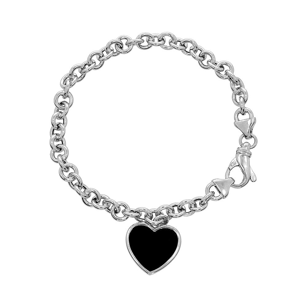 Adjustable bracelet with heart pendant, 925 silver, black Onyx stone 