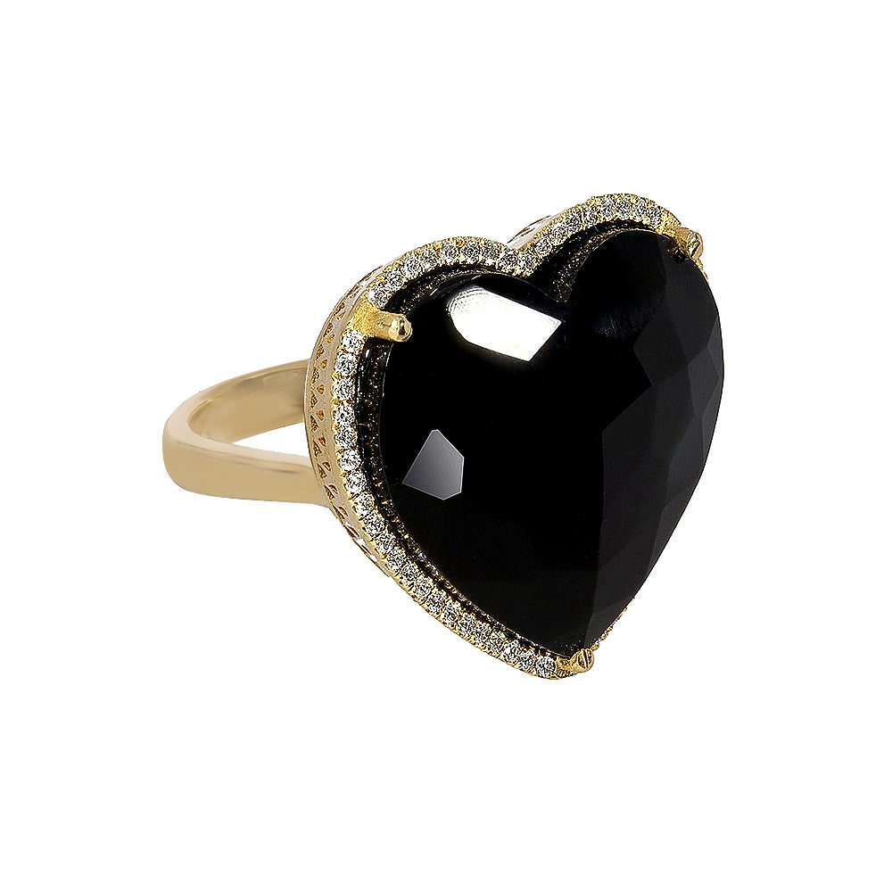 Adjustable heart-shaped ring, 925 silver, Madre Perla and Zircon stones