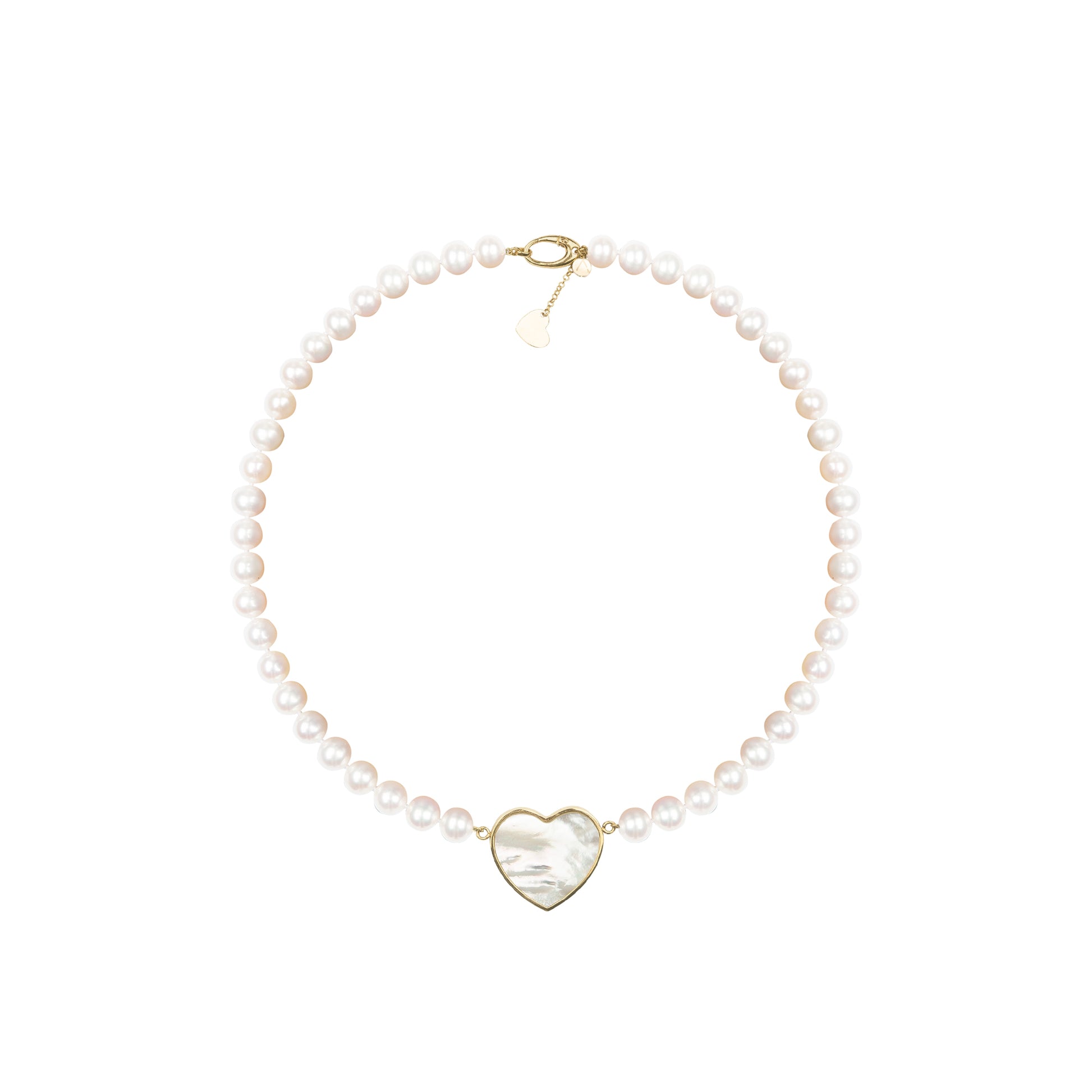 Victoria necklace, pearls 0.8 cm, 14K gold, white Madre Perla stone