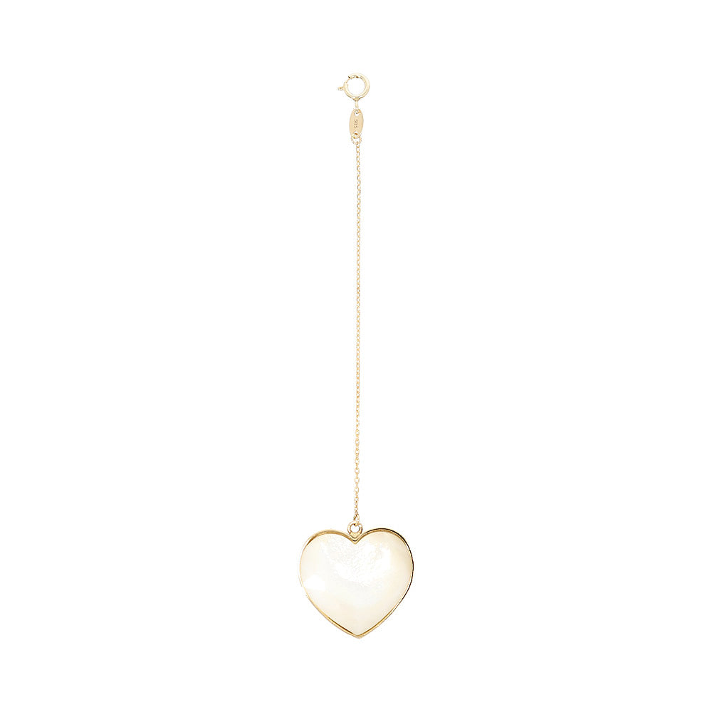 Faceted heart pendant with mini chain, 14K yellow gold, Madre Perla stone