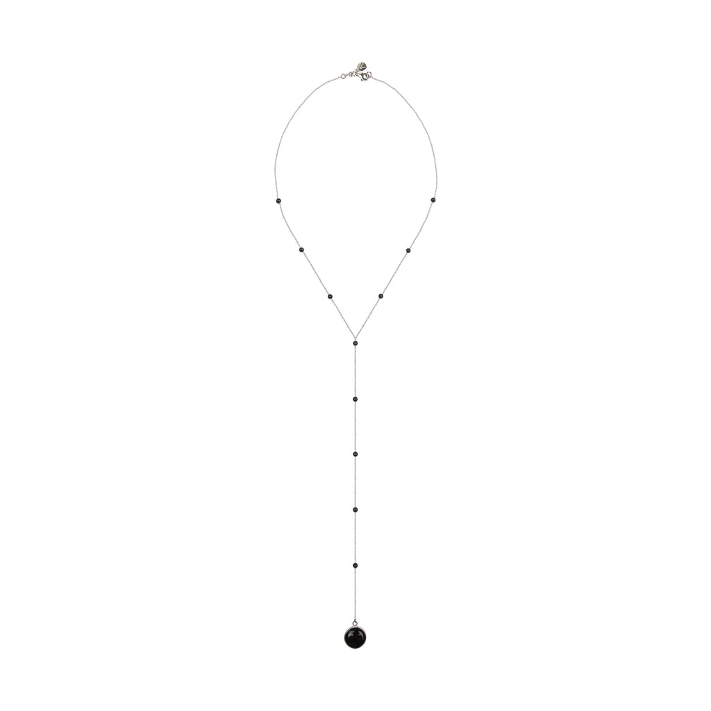 Long chain with pendant, 9k white gold, Onyx stone 