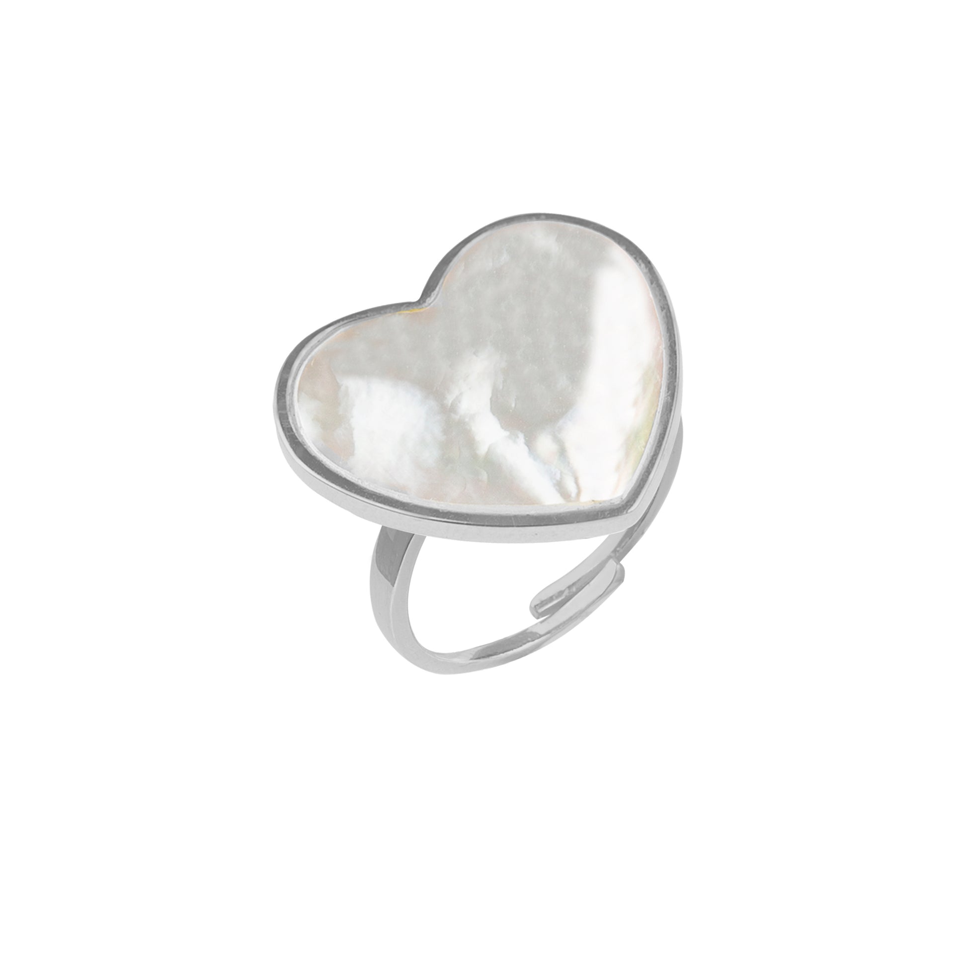 Adjustable heart-shaped ring, 925 silver, Madre Perla and Zircon stones