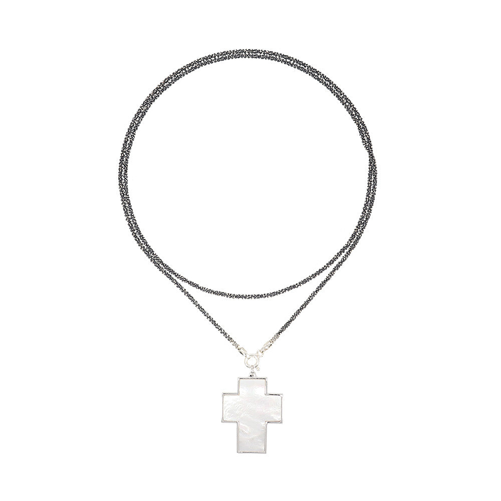 Long chain with cross pendant, 925 silver, Onyx stone