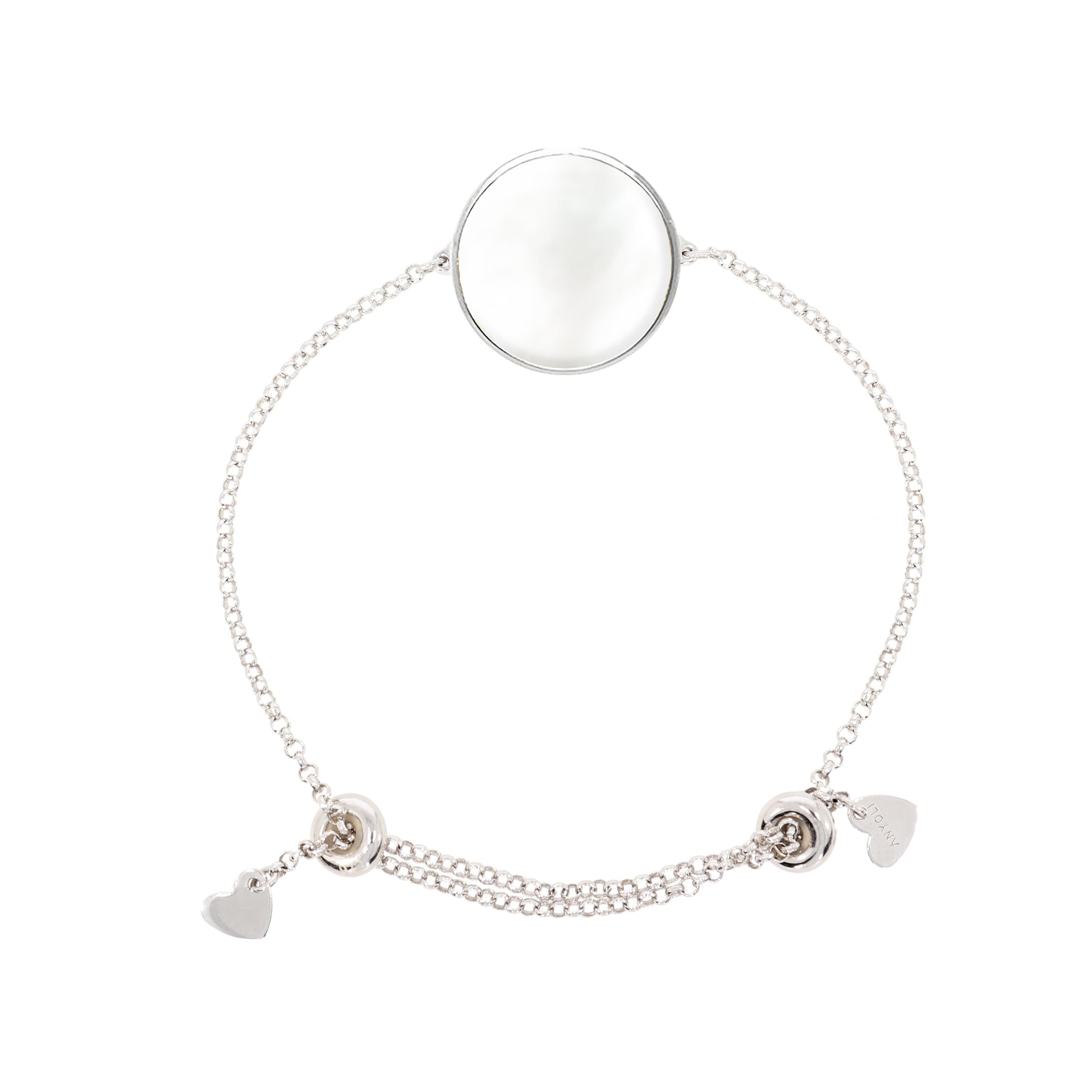 Adjustable bracelet with circle pendant, 925 silver, Madre Perla stone