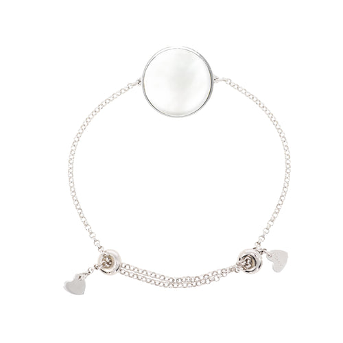 Adjustable bracelet with circle pendant, 925 silver, Madre Perla stone