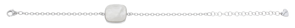 Adjustable bracelet with circle pendant, 316L medical stainless steel, Madre Perla stone