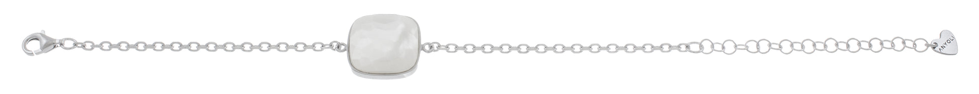 Adjustable bracelet with circle pendant, 316L medical stainless steel, Madre Perla stone