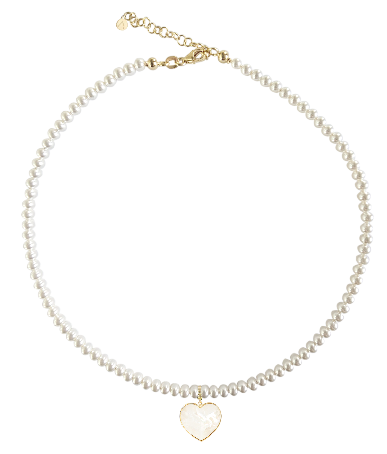 Short eco pearl necklace, cross pendant, 9K yellow gold, Madre Perla stone