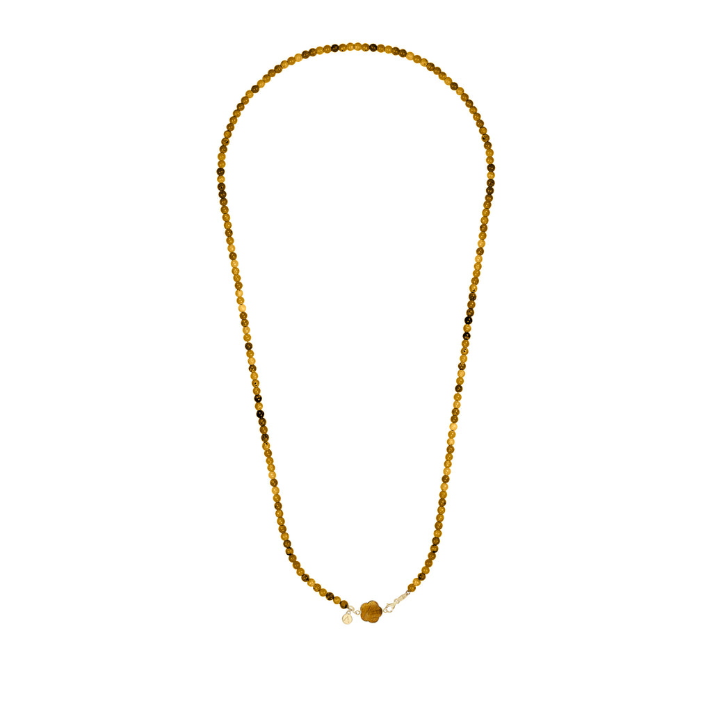 Short eco pearl necklace, cross pendant, 9K yellow gold, Madre Perla stone