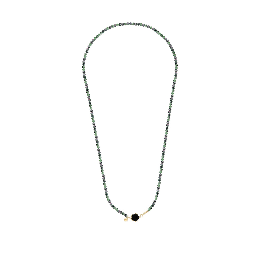 Short eco pearl necklace, cross pendant, 9K yellow gold, Madre Perla stone