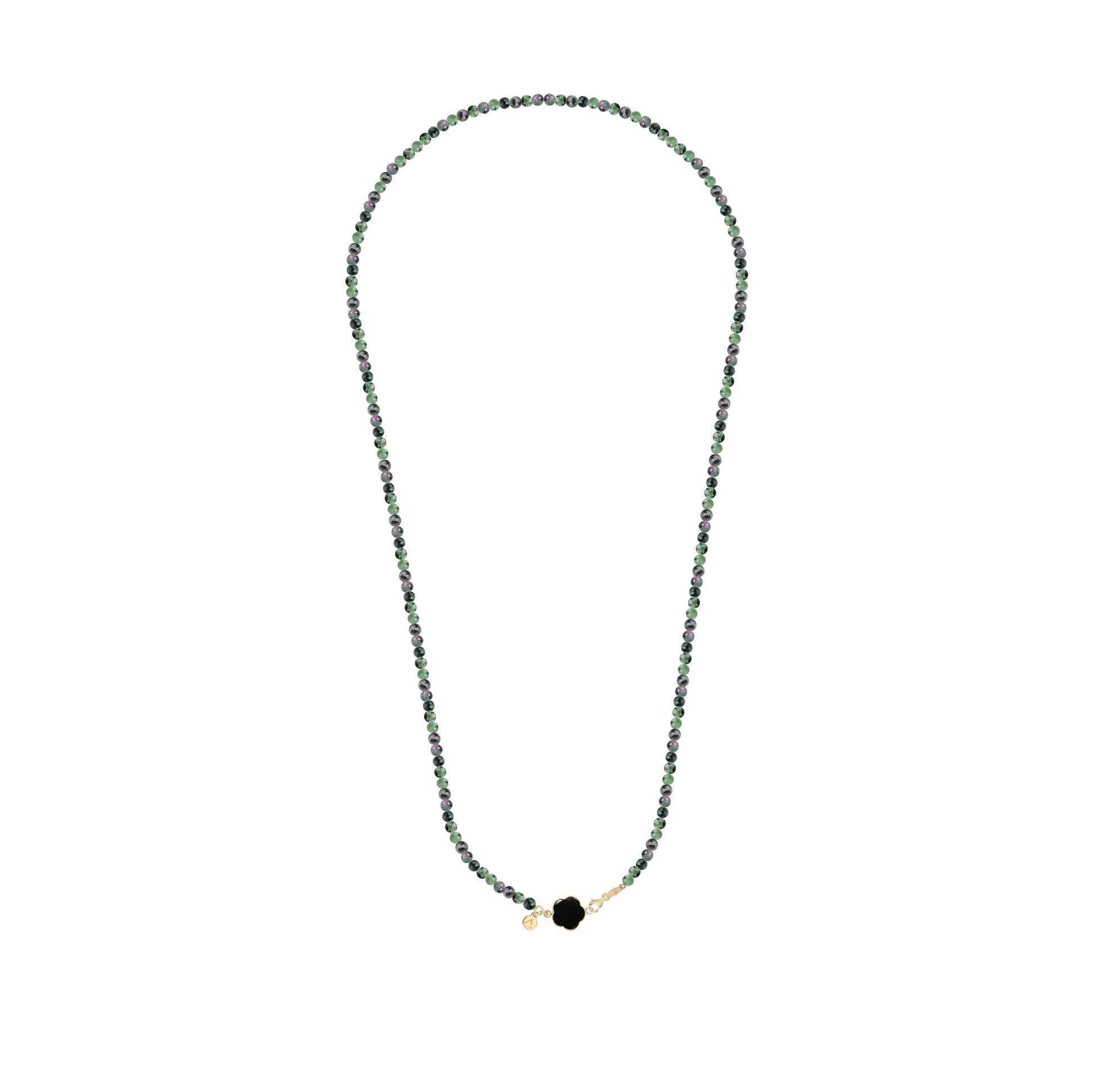 Short eco pearl necklace, cross pendant, 9K yellow gold, Madre Perla stone