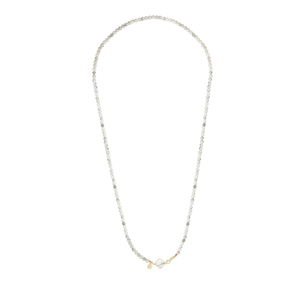 Short eco pearl necklace, cross pendant, 9K yellow gold, Madre Perla stone
