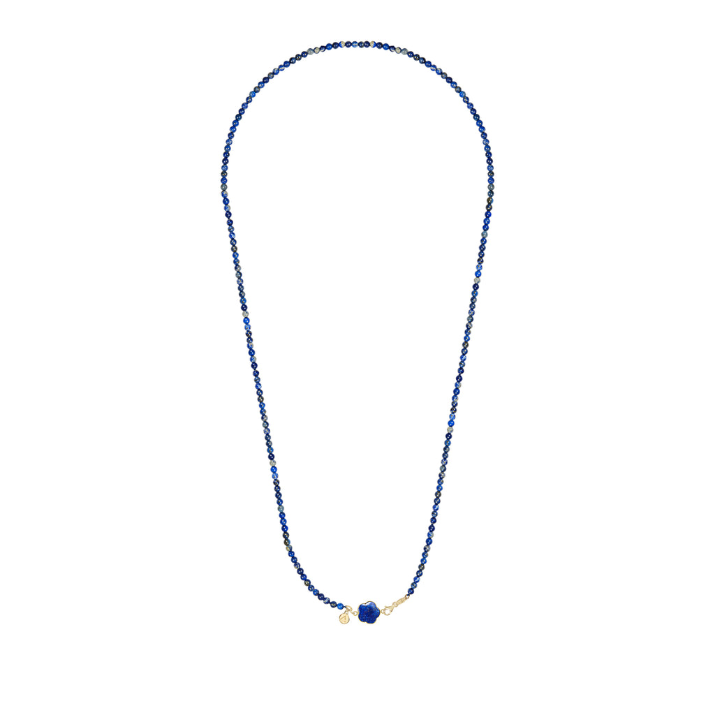 Short eco pearl necklace, cross pendant, 9K yellow gold, Madre Perla stone