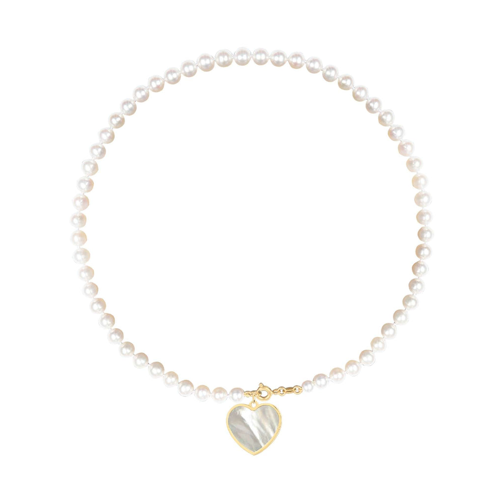Short eco pearl necklace, cross pendant, 9K yellow gold, Madre Perla stone