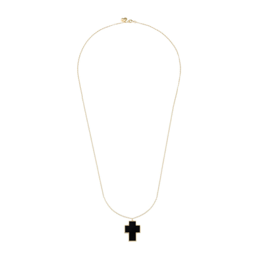 Chain with cross pendant, 14 K yellow gold, size: 55cm, Onyx stone 