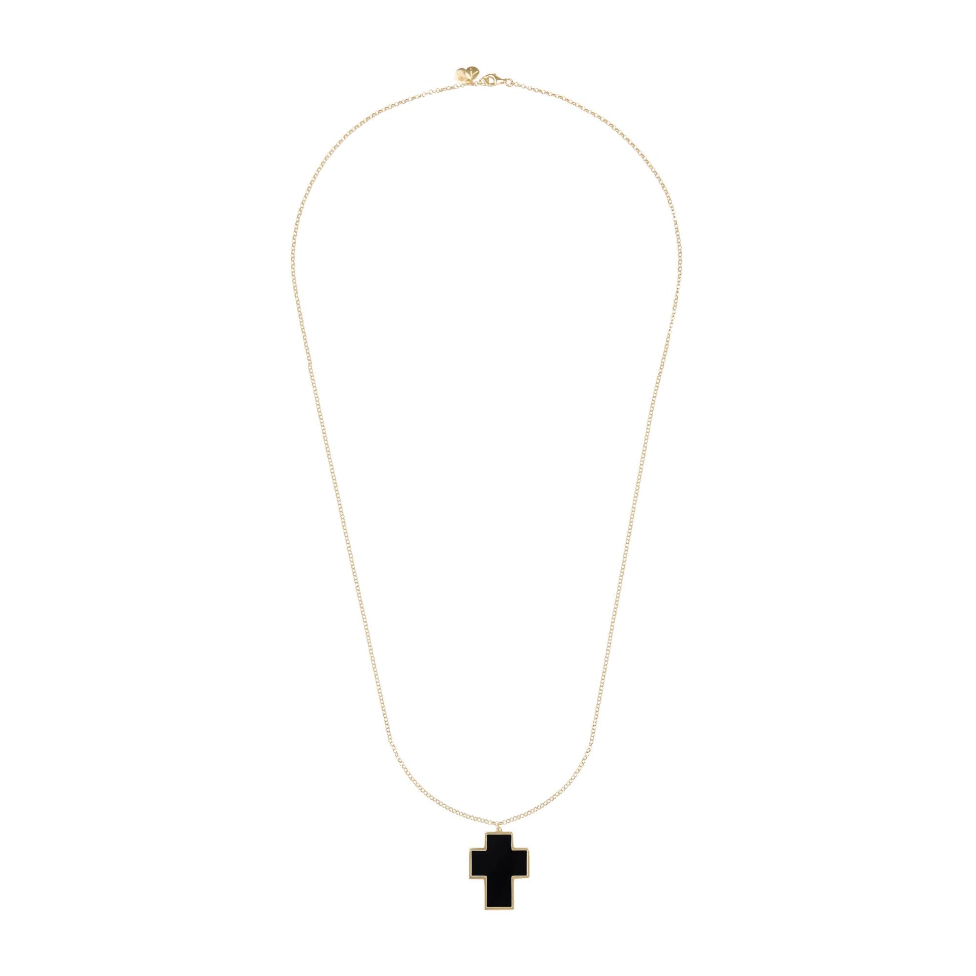 Chain with cross pendant, 14 K yellow gold, size: 55cm, Onyx stone 