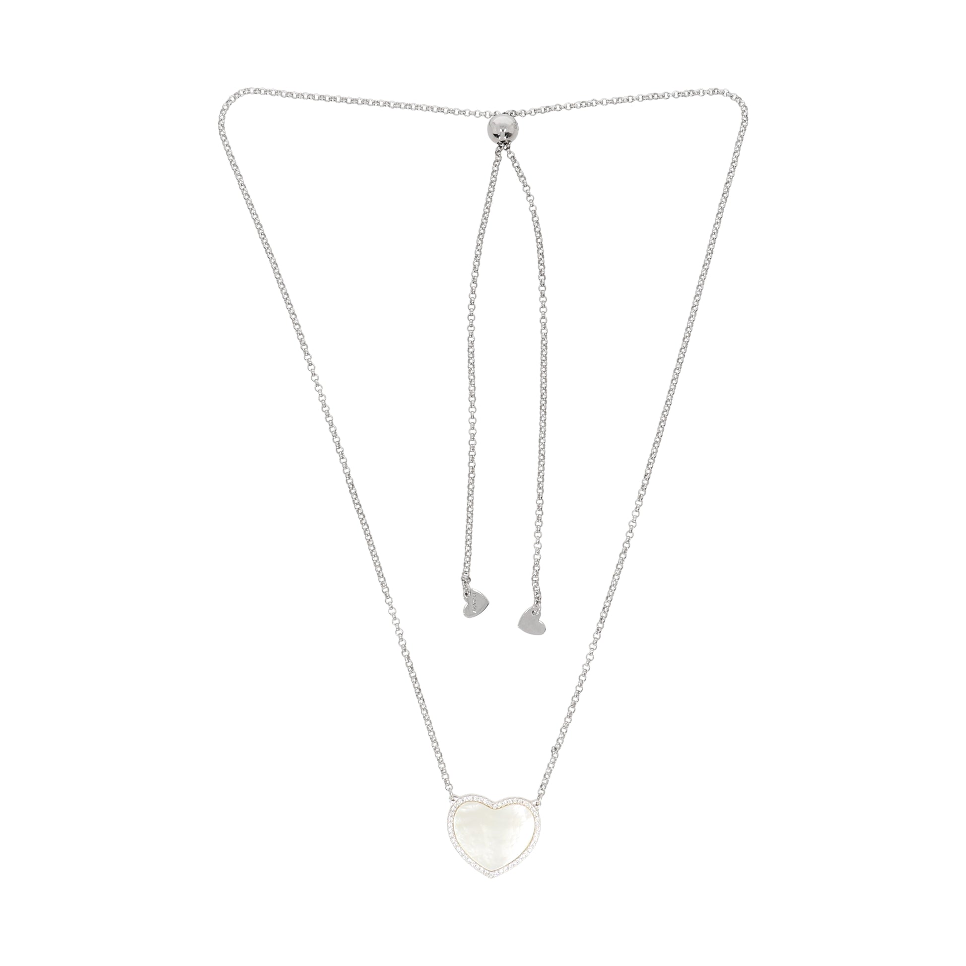Adjustable chain, heart pendant, 925 silver, Madre Perla stone and Zircon