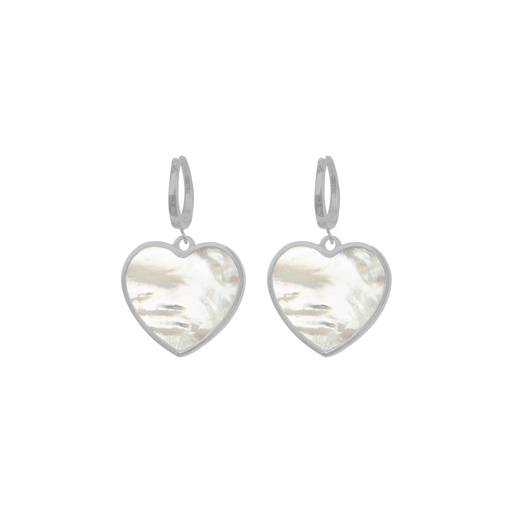 Earrings with heart pendant, 925 silver, Madre Perla stone and Zircon