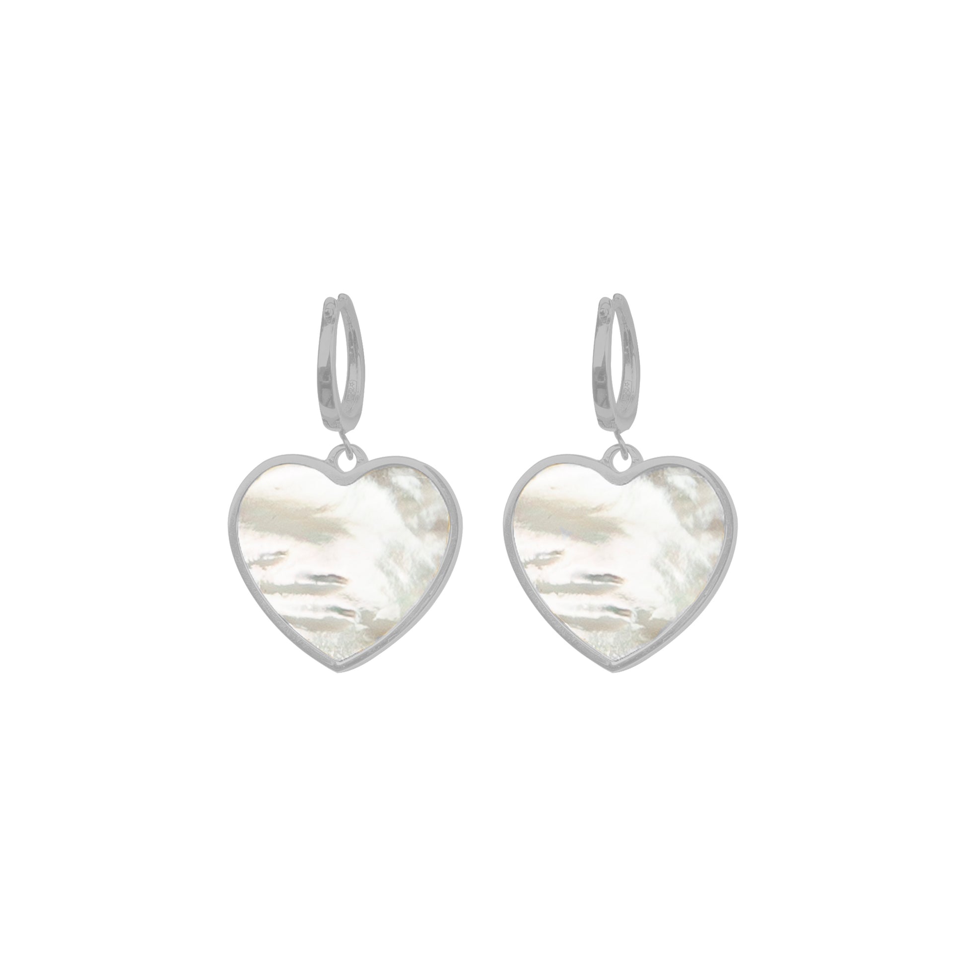 Earrings with heart pendant, 925 silver, Madre Perla stone and Zircon