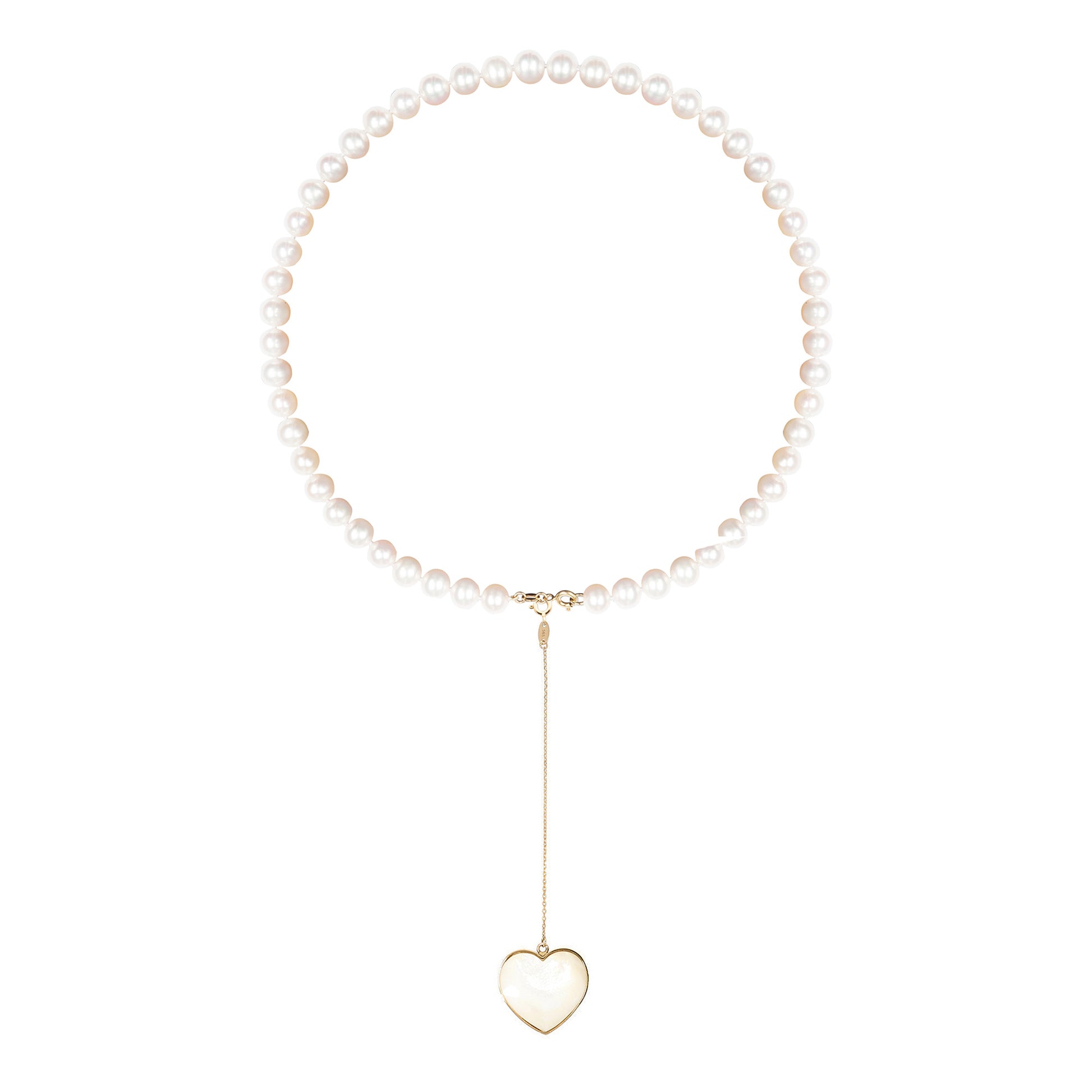 Short eco pearl necklace, cross pendant, 9K yellow gold, Madre Perla stone