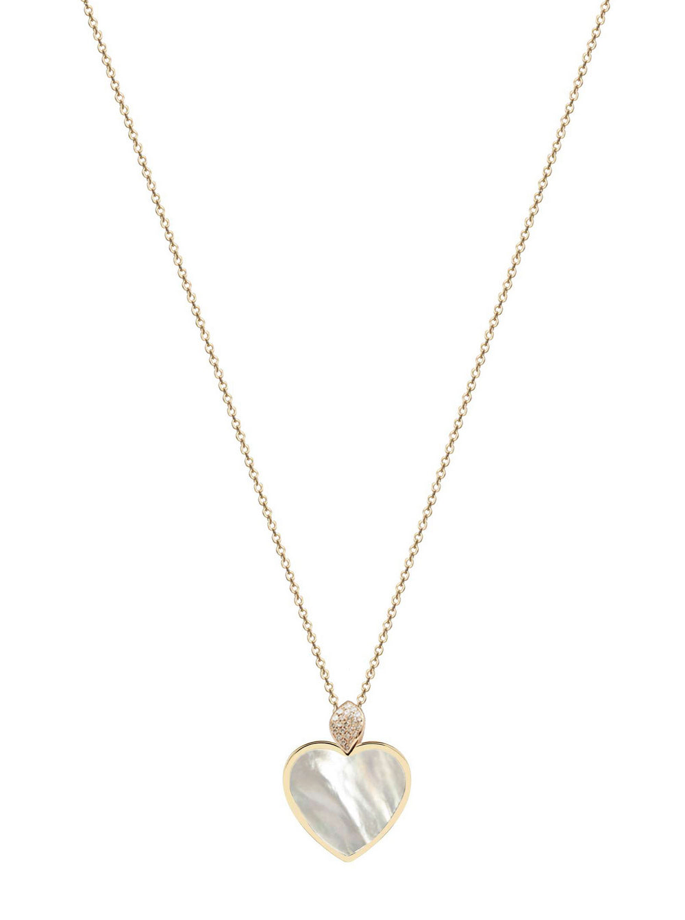 Diamond necklace, heart pendant, 9K yellow gold, Madre Perla stone