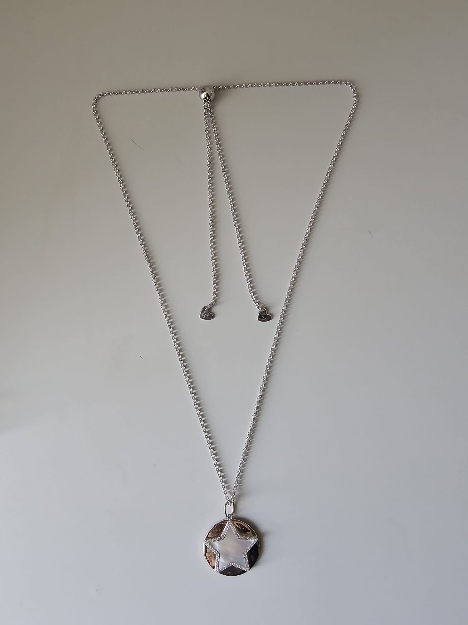 Long chain with cross pendant, 925 silver, Onyx stone