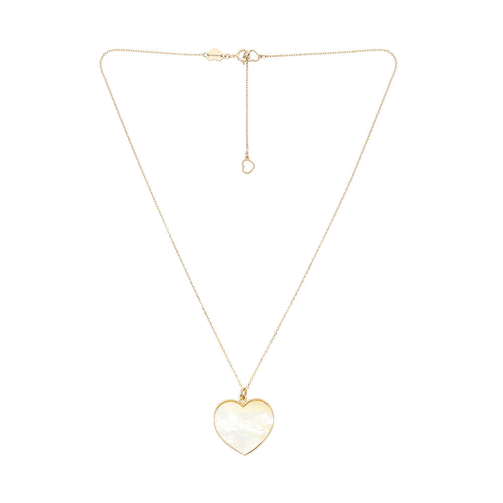 Necklace with faceted heart pendant, 14K yellow gold, Madre Perla stone